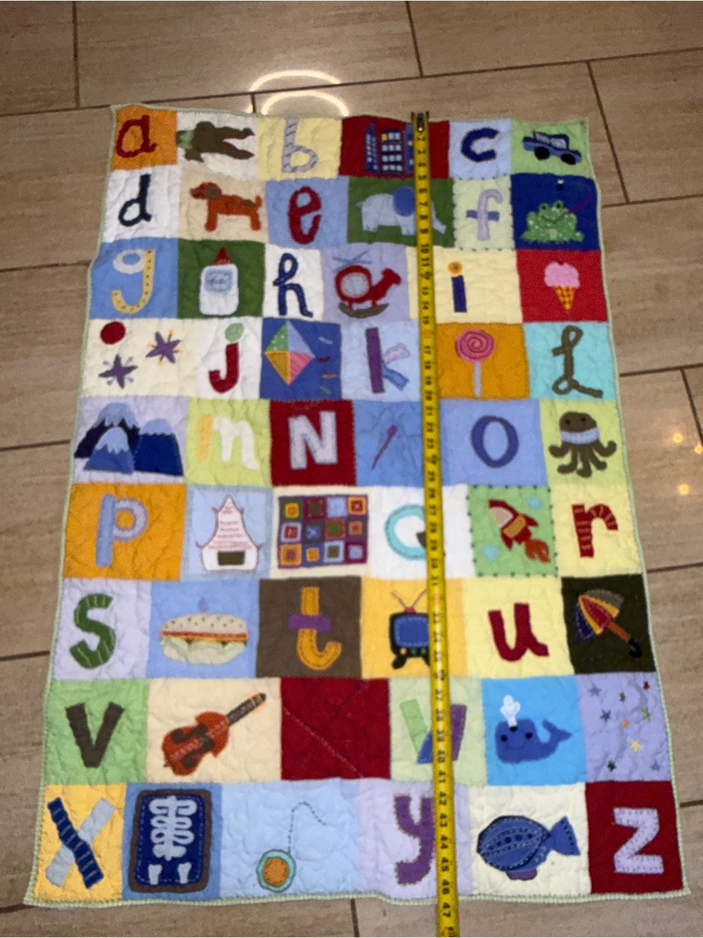 Pottery Barn Kids Patchwork ABC Baby Quilt Reverse Gingham 36"W x 48"L~2006~